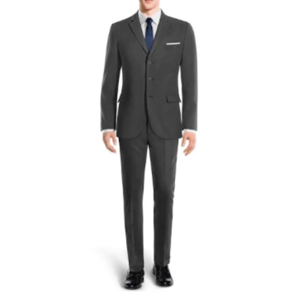 Super 120's Beltrami Dark Gray Plaid 100% Wool Suit 42R 36W Made in Italy